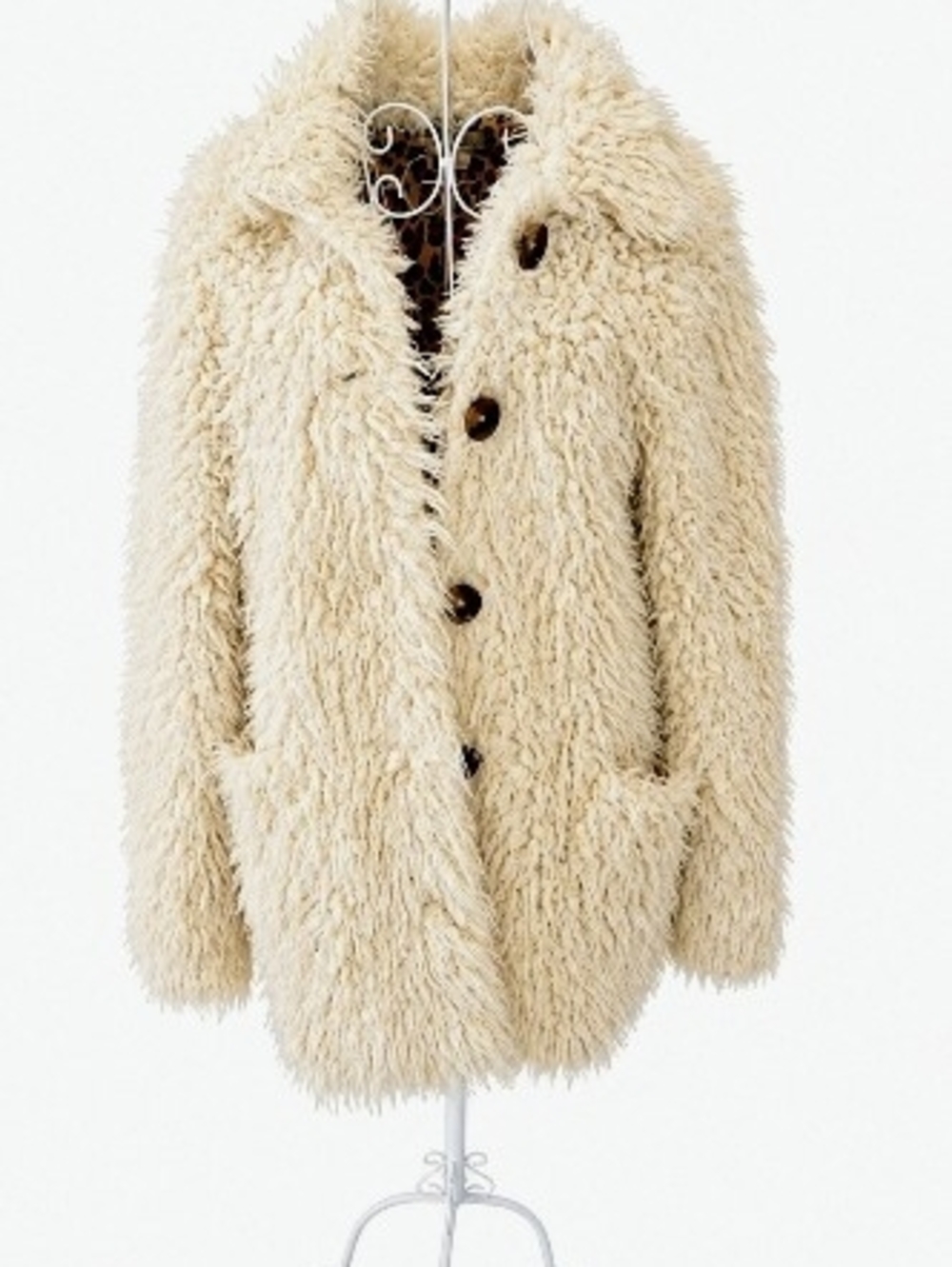 Wonderly Cream Faux-Shearling Teddy Jacket with Button Front